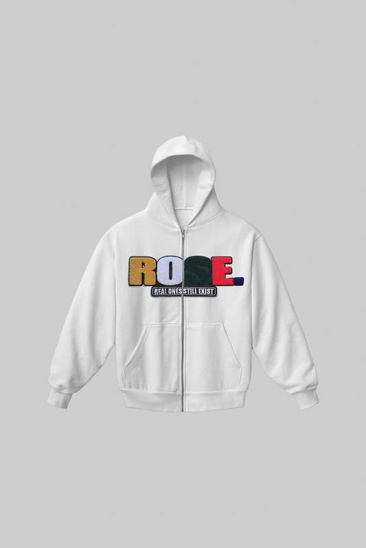 ALL ROSE. | Patch Zip Hoodie | White